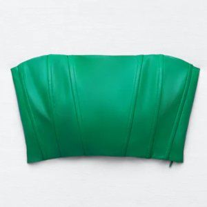 NWT Green Strapless Faux Leather Crop Top, M